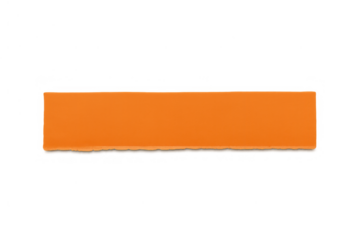 Orange torn paper strip with rough edges, offering a blank space for notes and text on a transparent background