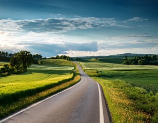a usual countryside road in a green landscape