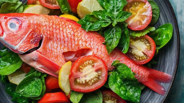 Video A close-up shot of a plate with fish as the main ingredient, perfect for use in articles about seafood or recipes