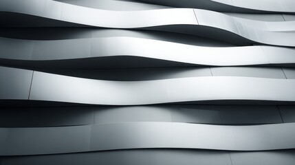 Abstract wavy metal architectural facade with layered panels. AI generative