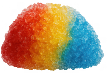 Rainbow shaved ice dessert on transparent background offering colorful sweet refreshing treat for summer and hot weather