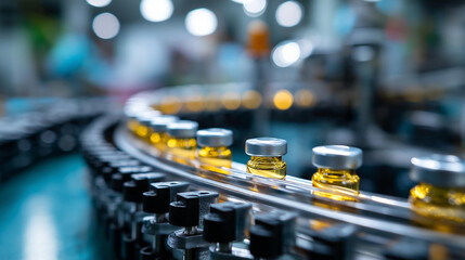 Chain of packaging and manufacture of tablets vials and pills production line industrial medical sector health pharmaceutical manufacturing medication assembly process