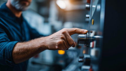 Faceless operator hands at CNC turning cutting milling controls metal processing operation banner industry machine with AI automated manufacturing technology production