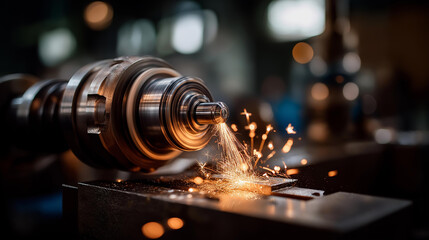 Internal grinding of cylindrical part with abrasive wheel machine sparks flying metal machining process industrial grinding operation manufacturing fabrication work