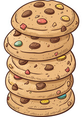 Delicious stack of chocolate chip cookies with candy pieces