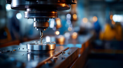 Machine tool in metal factory with drilling equipment CNC machines operation industrial manufacturing machinery automated production technology metalworking fabrication