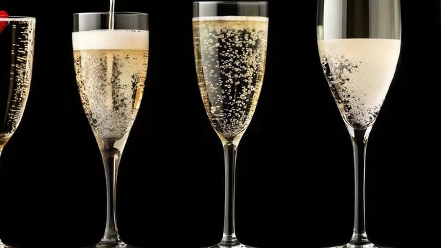 Video Three champagne flutes filled with bubbly drink, suitable for parties or celebrations