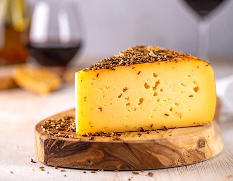 Kawałek sera z otoczką z kminku