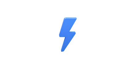 Blue lightning bolt icon, isolated on transparent background, symbolizing energy, power, electricity, and speed, with modern and minimalistic style