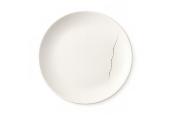 White ceramic plate with a visible crack across the surface, symbolizing damage, fragility, and household accident