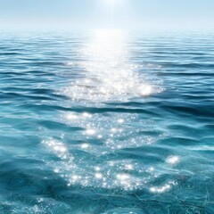 Naklejka premium Blue ocean water showing sunlight glimmering on its rippled surface, creating a beautiful sparkling effect and tranquil atmosphere, representing calm, clarity, and relaxation