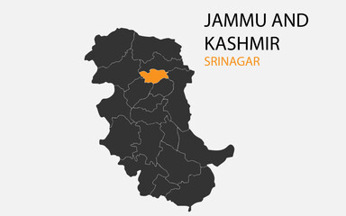 Jammu and Kashmir png map with districts, Indian state Jammu and Kashmir district map, Jammu and Kashmir Srinagar