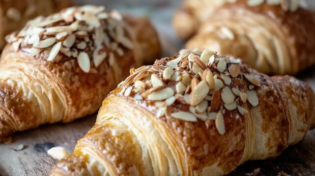 Video Flaky pastries arranged on a rustic surface for display or serving