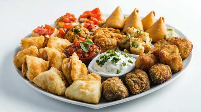 Video A platter of crispy fried delights served with tangy dipping sauce
