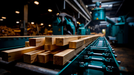 Fototapeta premium A close-up view of a conveyor belt with wooden planks
