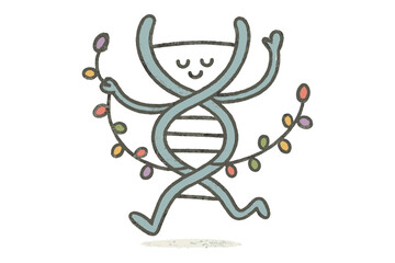 Dancing DNA Doodle. Sweet doodle DNA strand dancing with connected colorful lights, symbolizing adaptation and customization, No