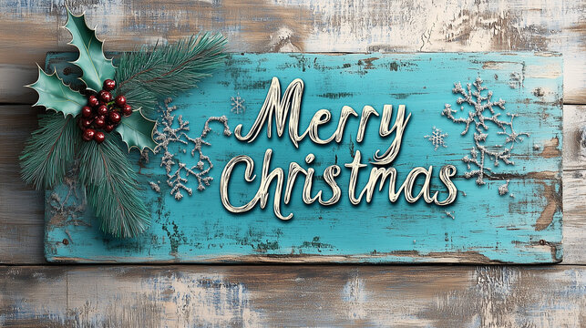 Fototapeta Retro 1930s Merry Christmas Banner in Detailed Illustration