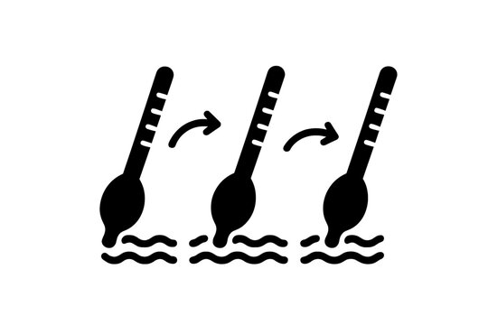 Hydrometer Dance Icons. Solid style icon of multiple hydrometers in a sequence showing motion, representing proofing hydrometer