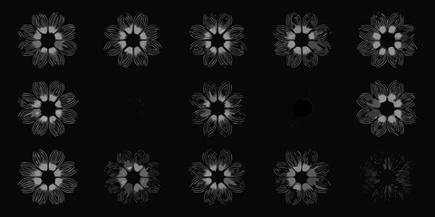 Floral pattern with distorted and faded elements on a black background