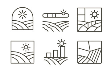 Meadow Progress Icons. Icons for: a meadow-inspired meter of progress, a fieldline tracker of completion, a landscape grid marking