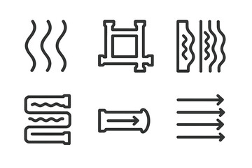 Fluid Conduit Icons. Icons for: oriented liquid conduits, aligned pipe networks, structured water channels, linear fluid pathways,
