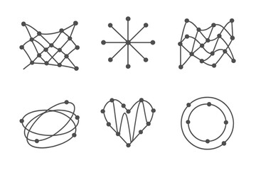 Dynamic Network Icons. Line vector icons of rhythmic core networks: dynamic motion lattices, central flow meshes, oscillating node