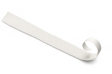 White paper strip curling, rolling into a blank scroll with copy space on transparent background