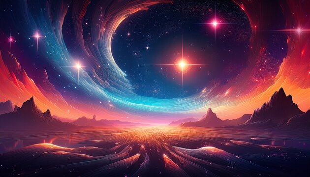 abstract cosmic landscape featuring shimmering stars and ethereal light patterns creating a mesmerizing visual experience of the universe s vastness and beauty with vibrant colors