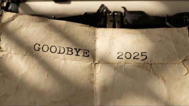 Vintage Typewriter Typing 'GOODBYE 2025' on Aged Paper, Symbolizing End of Year Reflection and Nostalgia