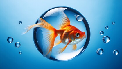 delicate goldfish swimming within a serene blue bubble of water