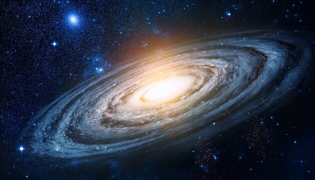 spiral galaxy glowing with bright core surrounded by cosmic dust stars and nebula shapes evoking sense of wonder and mystery in deep space exploration