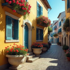 Sunlit Curve Through a Mediterranean Village