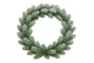Christmas winter wreath with snowy pine branches on transparent background, festive holiday decoration