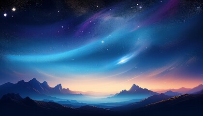 curved horizon dreamy nebula galaxy starry sky silhouette mountain night cosmic landscape serene peaceful glowing dawn astronomy universe tranquil celestial space fantasy blue light ethereal