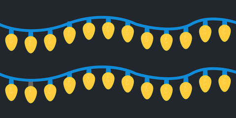 String of colorful holiday lights, Christmas decoration lights seamless repeatable isolated realistic design elements, glowing lights for greeting card design, bright garlands