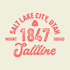 T-shirt stamp graphic, Saltline wear typography emblem Salt Lake City, Utah vintage tee print, athletic apparel design shirt graphic print