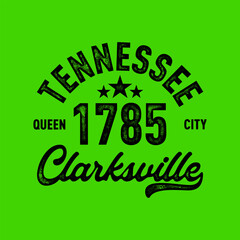T-shirt stamp graphic, Tennessee Sport wear typography emblem Clarksville vintage tee print, athletic apparel design shirt graphic print