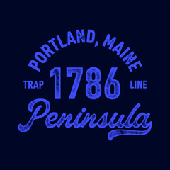 Fototapeta premium T-shirt stamp graphic, Peninsula wear typography emblem Portland, Maine vintage tee print, athletic apparel design shirt graphic print