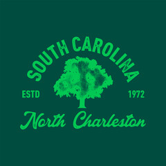 Fototapeta premium T-shirt stamp graphic, South Carolina Sport wear typography emblem North Charleston vintage tee print, athletic apparel design shirt graphic print