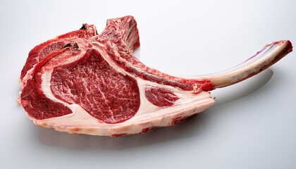 rack of lamb cut showing the rib bones and the meat isolated on a white surface ready for cooking grill
