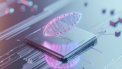 Advanced Microchip with DNA Helix Hologram - The Future of Technology.
