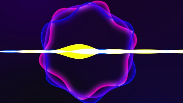 Vibrant pink and blue circular waveform pulsing and expanding to the rhythm against a dark background, ideal for concert visuals, DJ sets, and nightlife event promotions