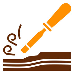 Chisel Dual Tone Color Icon, Mini Illustration Relate To Carpentry, Wood Industry. Use For Modern Concept, Ui, Ux Web And App Development.