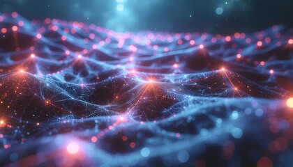 Abstract Network of Interconnected Nodes with Glowing Lights.