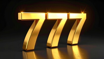 Shiny golden 777 number glowing on dark background, symbol of luck, jackpot and casino winning.