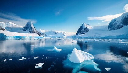 icy antarctic waters majestic snow capped mountains and several floating icebergs