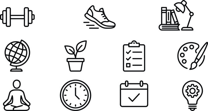 New Year's Resolution Icons Set on White Background