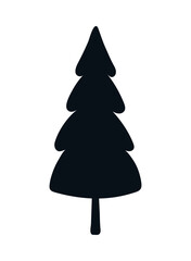 Spruce, fir tree silhouette, isolated on transparent background. Hand drawn flat vector illustration. Traditional Christmas, New Year, winter, seasonal design element, holiday clip art