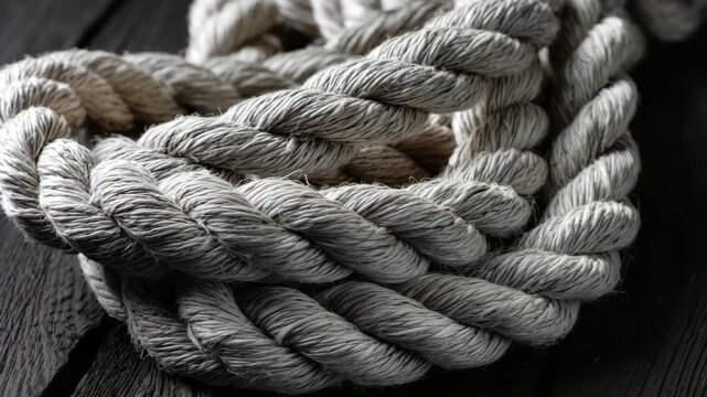Rope knot on a wooden background showing strength and texture