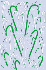 Hand drawn candy canes background are fun at angles. Sizes & colors vary with celebratory pattern. Scatter candy canes fly upward with playful emotions.